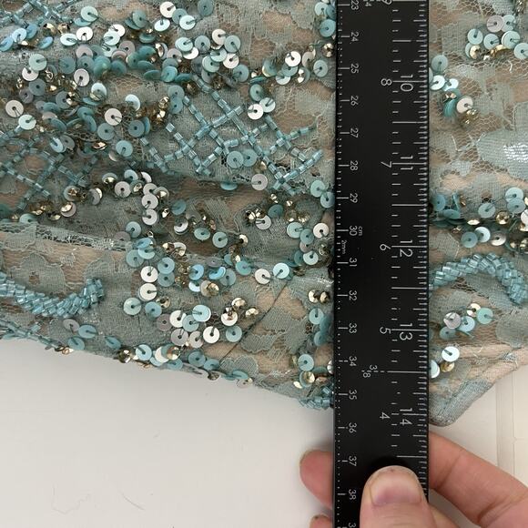 Aidan Mattox Dress Womens 2 All Over Sequin Beaded Blue Holiday Formal Event - Picture 9 of 9